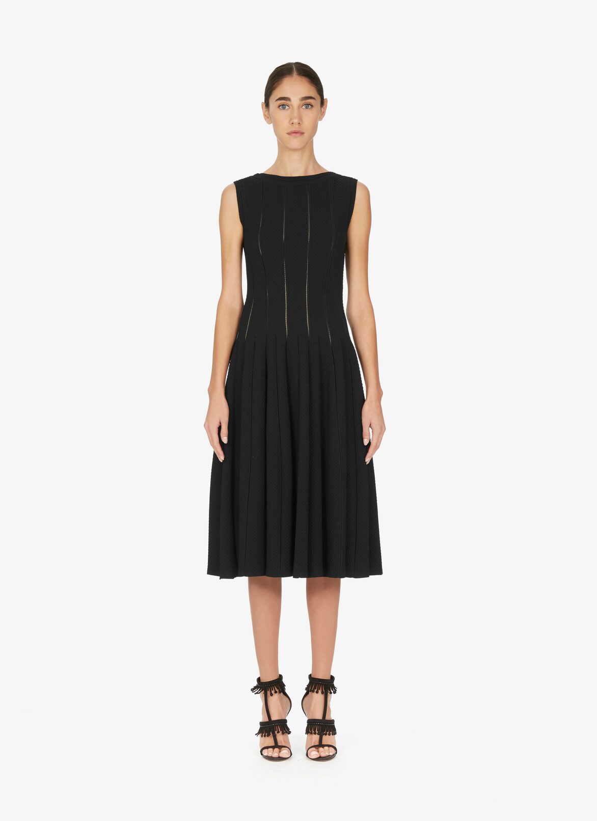 Flared Piqué Mesh Dress ALAÏA BLACK FLARED PIQUÉ MESH DRESS